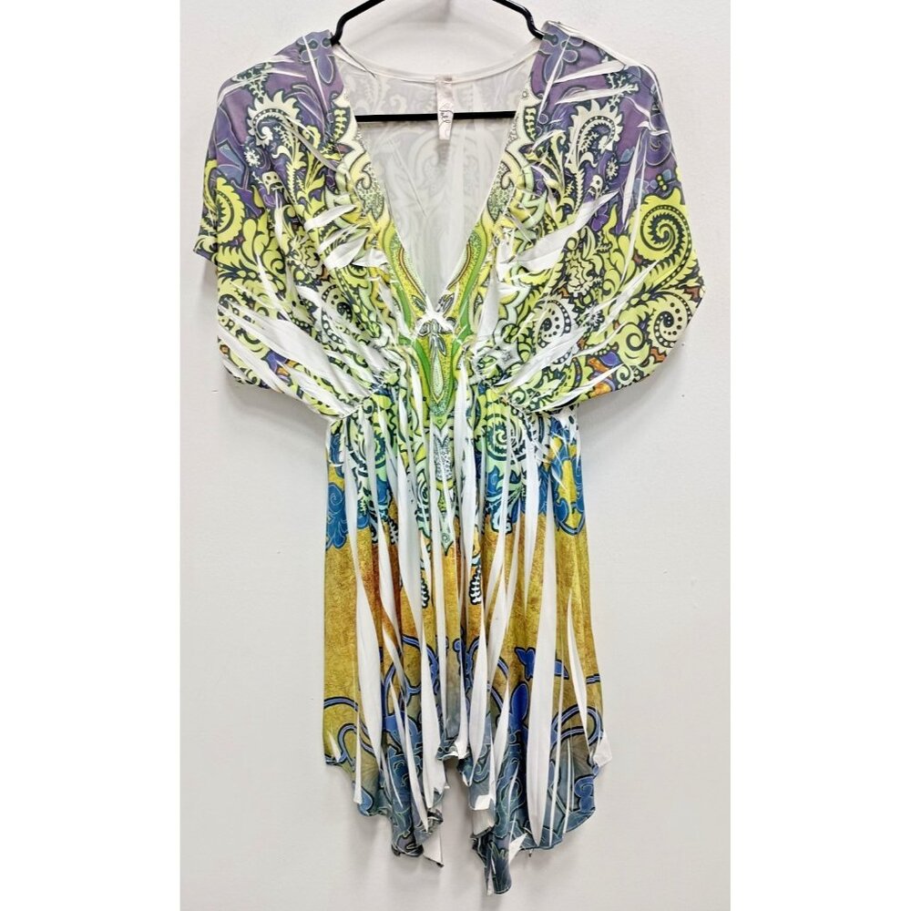 Vintage Y2K Voll Babydoll Tunic Top Womens‎ Small Paisley Asymmetric BOHO Artsy